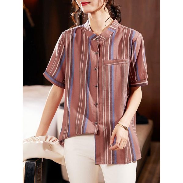 

women's blouses & shirts blouse shirt summer korean loose style striped short sleeve button 2-7576#], White