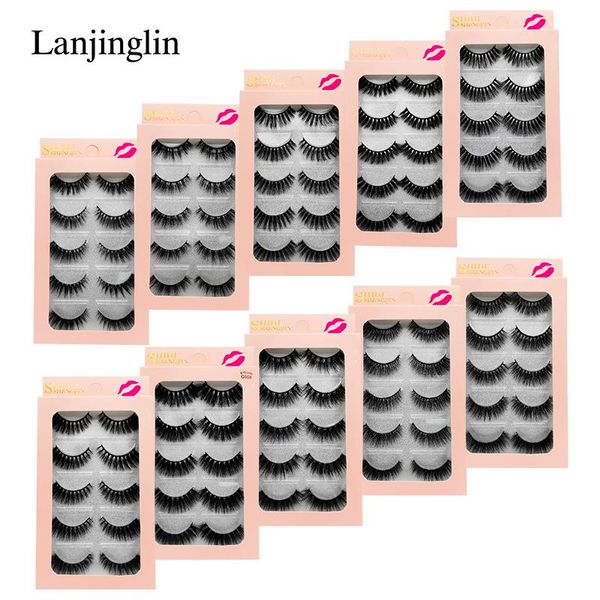 

false eyelashes 5 pairs fuxa mink lashes wispies fluffies drama natural long soft handmade cruelty-makeup tools