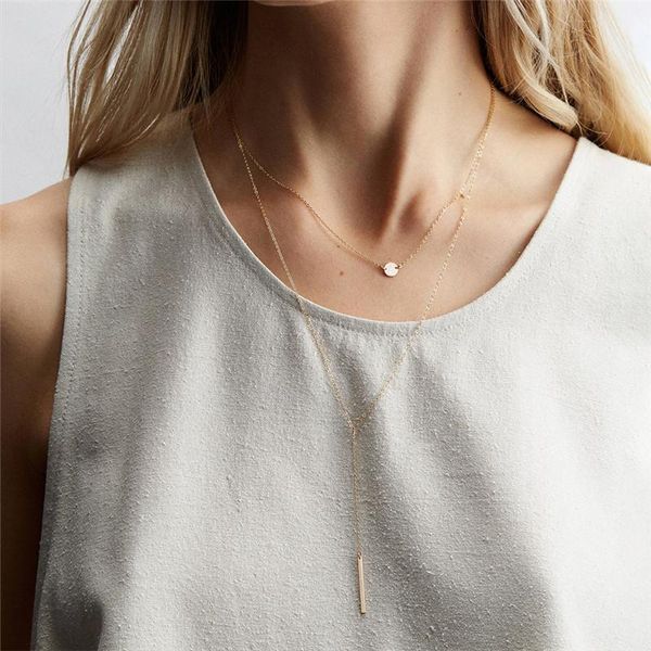

chokers stainless steel gold color pendant necklace for women girl double layered collares mujer fashion jewelry accessories, Golden;silver