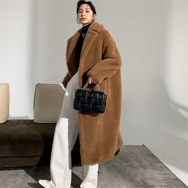 

women's coat teddy bear alpaca wool winter thicken vanilla albino camel teddy in stock 211019, Black