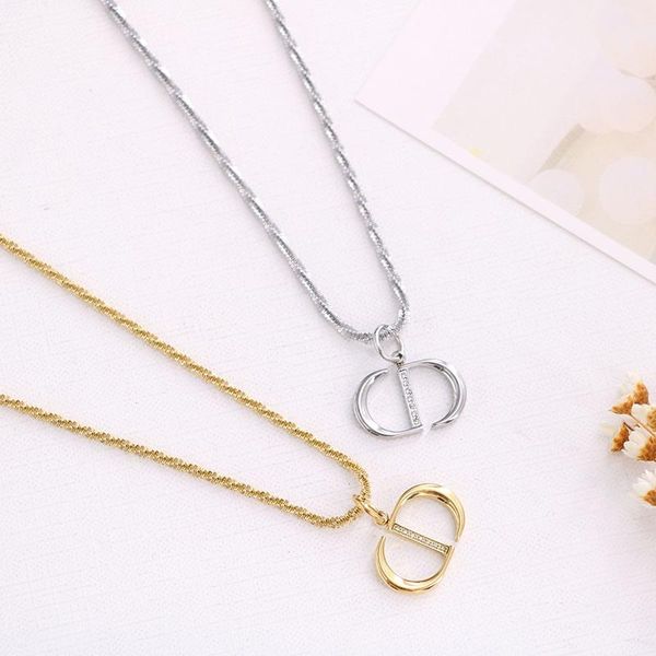

chains 2021 korean fashion stainless steel dd letters women's neck chain gold color choker necklace goth party jewelry, Silver