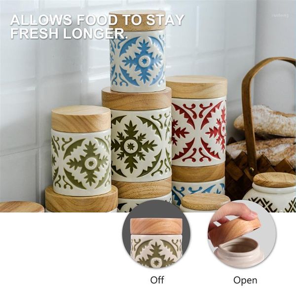 

storage bottles & jars ceramic grain canister food kitchen sealed container creative empty jar dried fruit with wooden lid