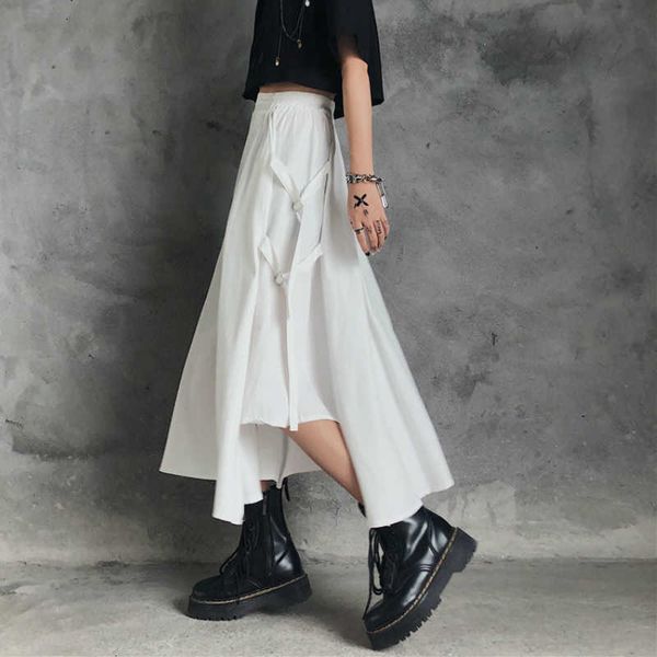 

skirts white summer korean retro dark department irregular loose work clothes a-line short skirt female students te7h, Black