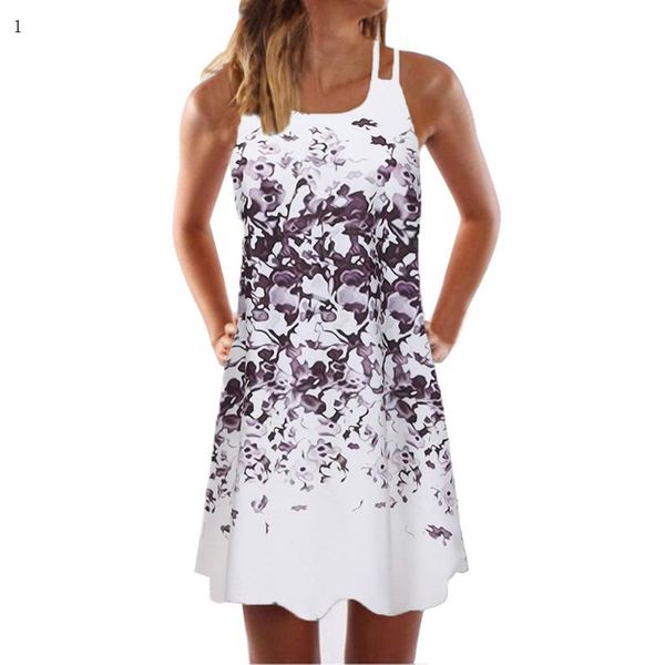 

casual dresses vintage boho elegant for women summer sleeveless beach printed short mini floral dress plus size clothing, Black;gray
