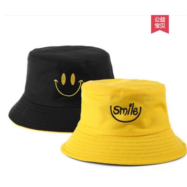 

hat versatile embroidery chinese characters basin male and female harajuku style fisherman student double-sided hat, Yellow