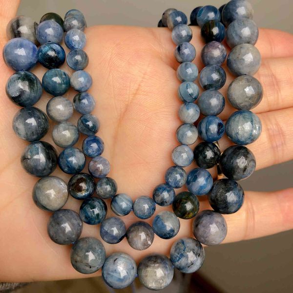 

natural gem stone blue kyanite round loose spacer beads for jewelry making diy healing bracelet necklace earring 6/8/10mm, Black