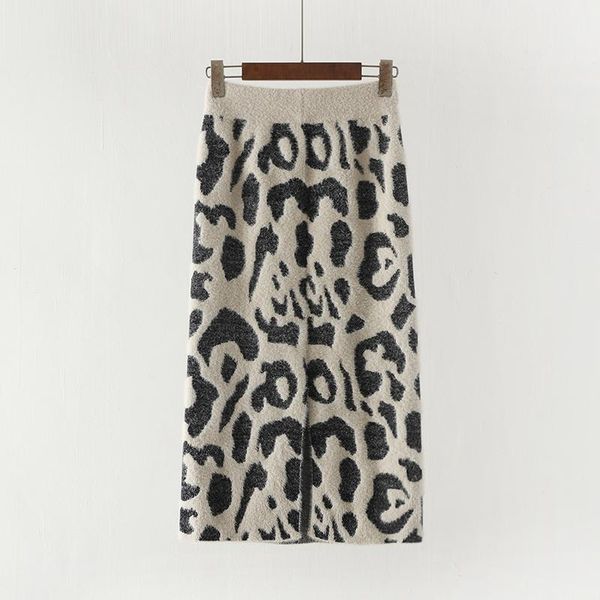 

skirts 2021 women 's skirt girls casual fashion elastic waist knit leopard print knitting bag hip tall teamed, Black