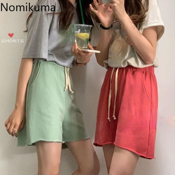 

women's shorts nomikuma drawstring high waist women solid color casual loose short sweatpants female arrival straight pantalones, White;black