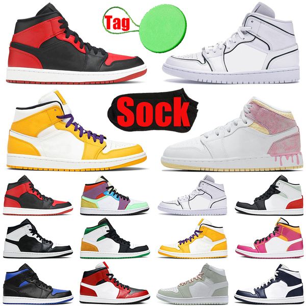 

with sock and tag jordan1s air jordan retro 1 1s mid basketball shoes mens womens bred multicolor iridescent trim orange men women trainers