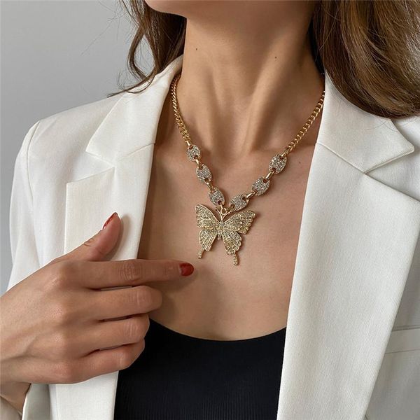 

fashion punk vintage rhinestone butterfly pendant necklaces for women 2021 trendy party anniversary jewelry, Silver