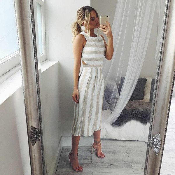 

women's jumpsuits & rompers summer striped sleeveless wide leg jumpsuit ladies evening party playsuit, Black;white