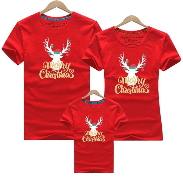 

mother father matching son daughter's christmas deer family look clothes short sleeve cotton t-shirt kid baby 210417, Blue