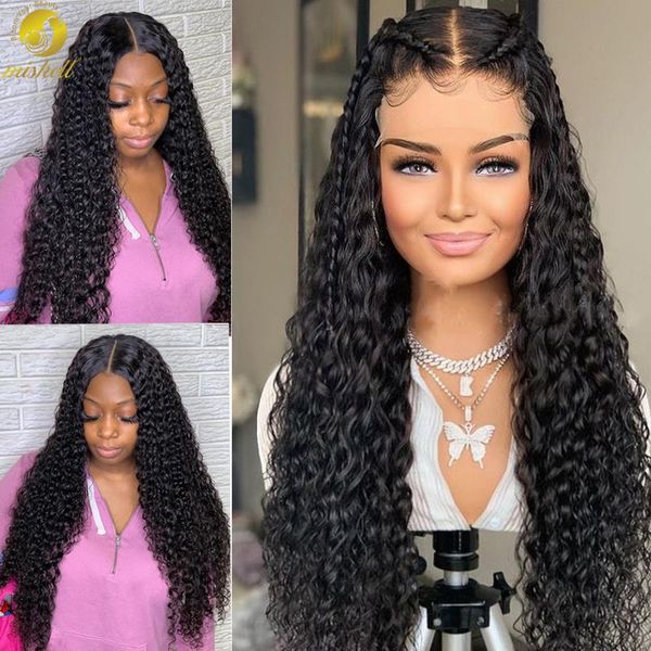 

mishell kinky deep curly lace front wig human hair wigs pre plucked 13x4 for black women, Black;brown