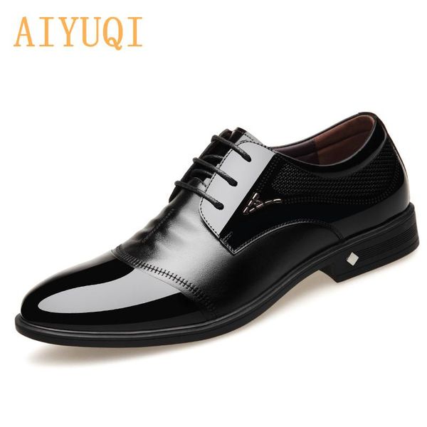 

men's dress shoes spring 2021 men real leather business casual lace-up british wedding oxford male, Black