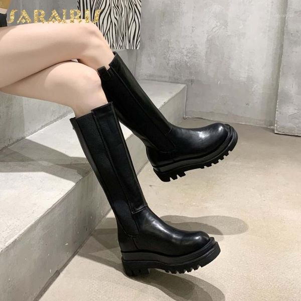 

boots sarairis 2021 elastic band comfortable ins trendy women shoes platform wholesale fashion knight boot lady1, Black