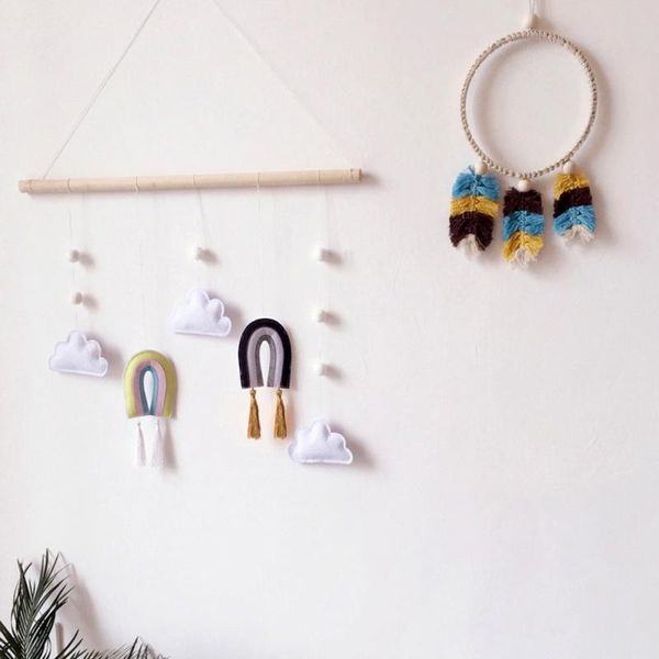 

decorative objects & figurines nordic style wall hanging ornaments wooden stick felt pendant kids room decoration home nursery decor 2021