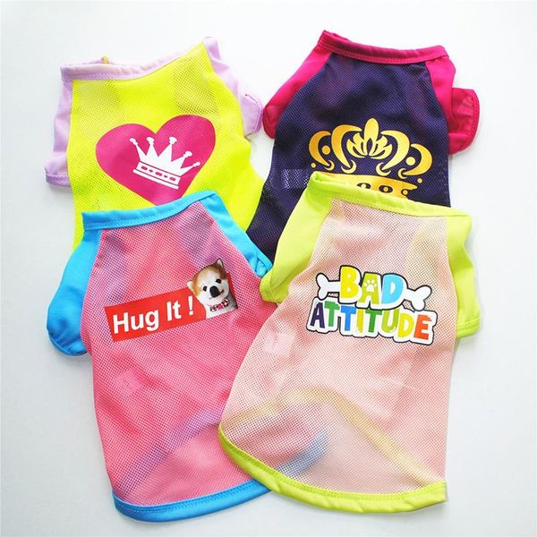 

cartoon mesh vest breathable summer clothes for pet dog cat shirt cute yorkshire terrier t-shirt clothing apparel