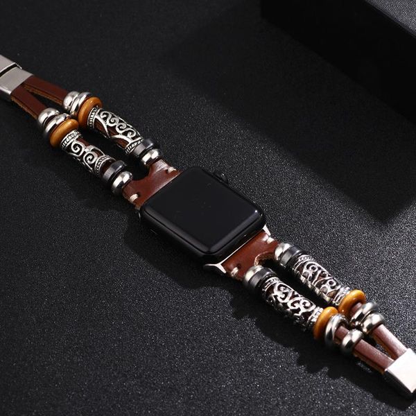 

watch bands zg ethnic style bracelet alloy accessories stainless steel buckle passionate multi-color leather strap, Black;brown