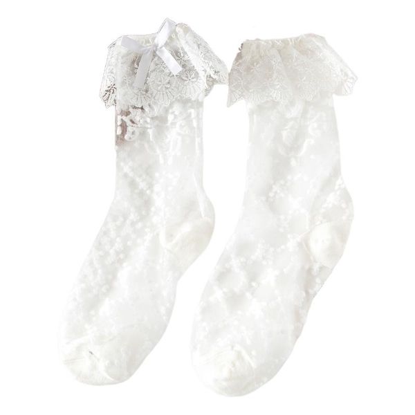 

socks & hosiery women lolita gothic crystal fiber ankle ruffle lace bowknot vintage plaid jacquard harajuku transparent, Black;white