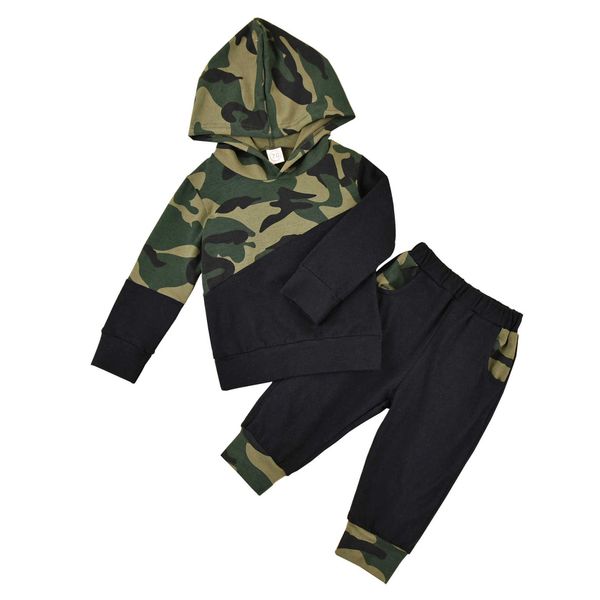 

2pcs infant toddler boys camouflage outfits suits, newborn baby long sleeve hooded pullover + long pant autumn outfits 2020 g1023, White