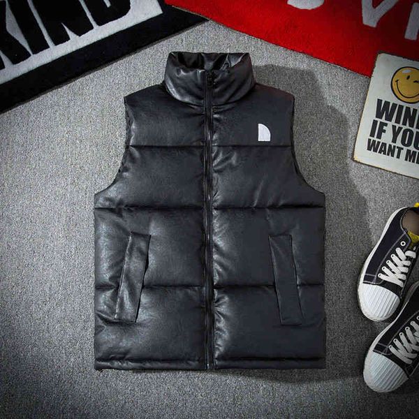 

men's vests pu leather women's same style down cotton thickened warm large size cold proof waistcoat ae58, Black;white