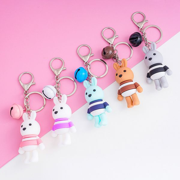 

2545 cute rabbit bell cartoon couple keychain creative car key pendant bag, Silver