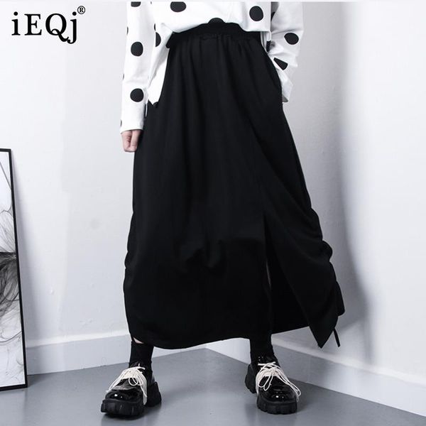 

high elastic waist half-body skirt black pleated women split drawstring casual fashion tide spring autumn 2021 8p277 skirts