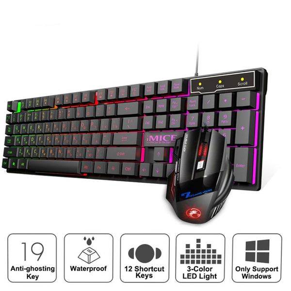 

keyboard mouse combos rgb game wired gaming kit with led light and set ergonomic for pc laptop