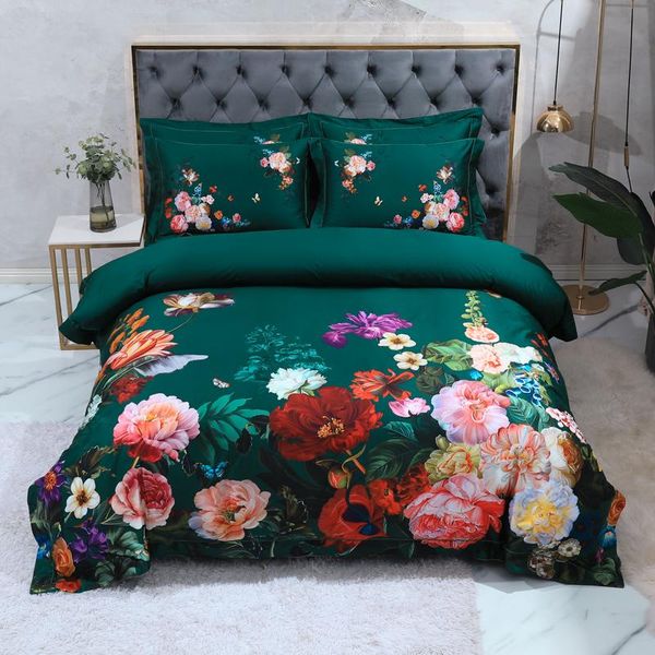 

bedding sets chic vintage blossom dark green 104x90in duvet cover soft silky egyptian cotton set bed sheet pillowcase us  king