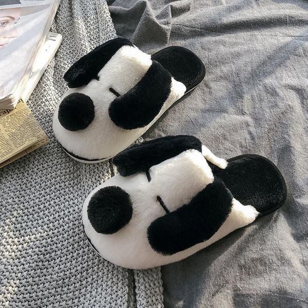

winter luxury warm fur women slippers cotton shoes cute cartoon dog indoor bedroom men ladies couple furry slipper, Black