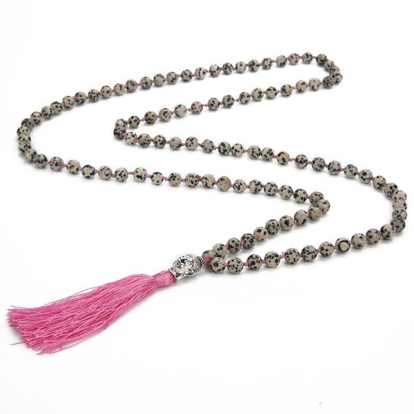 

pendant necklaces balibali buddhism beaded spotted stone 108 mala necklace buddha healing balance player statement for women men, Silver