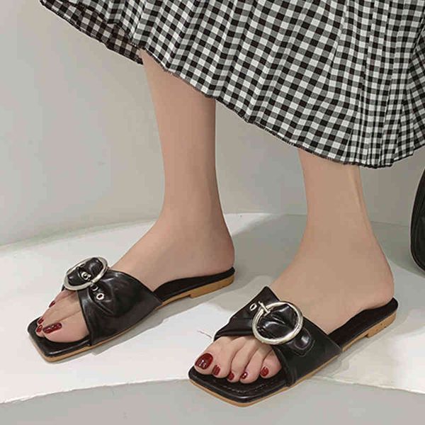 

slippers lucyever fashion buckle flat slides women summer comfort super light soft woman outdoor solid color beach shoes sandals y, Black