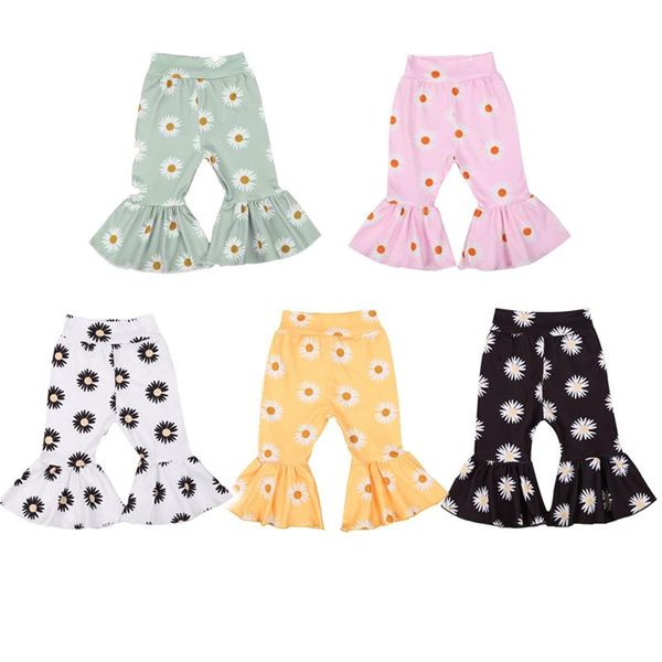

wallarenear 0-4years toddler baby girl fashion flare pants daisy floral printed elastic waist long pant 5colors trousers, Blue