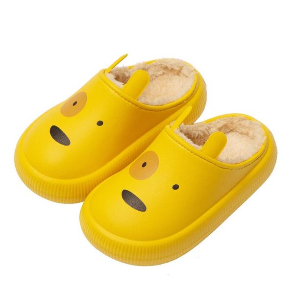 

slipper baby cotton slippers waterproof winter boy girls plush shoes warm home cute cartoon kids furry slides flat non slip, Black;grey