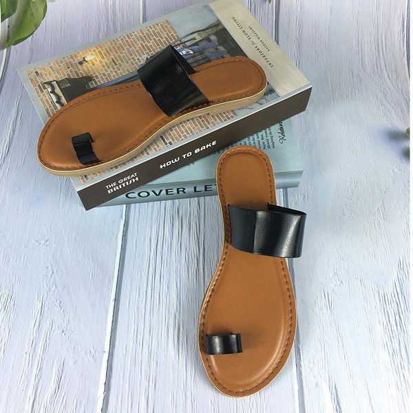 

women summer slippers pu leahter ladies fashion sewing flats female non slip cool open toe shoes comfortable footwear, Black