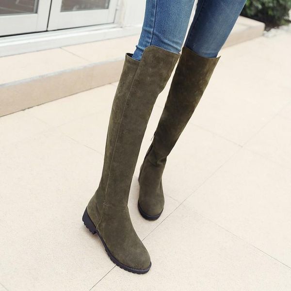 

boots big size 11 12 13 14 15 suede side zipper round head, thick heel, square heel and long barrel over knee snow, Black