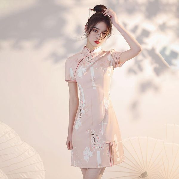 

ethnic clothing short modified cheongsam summer print dress for chinese girls, Red