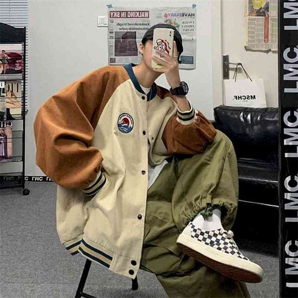 

baseball uniform male personality contrast color stitching loose hong kong style wild casual jacket autumn trend korean coat 210811, Black;brown