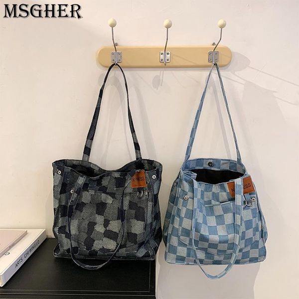 

large capacity shoulder bags women bag 2021 trendy korean temperament plaid panellwed fashion canvas tote handbag wb4047 evening