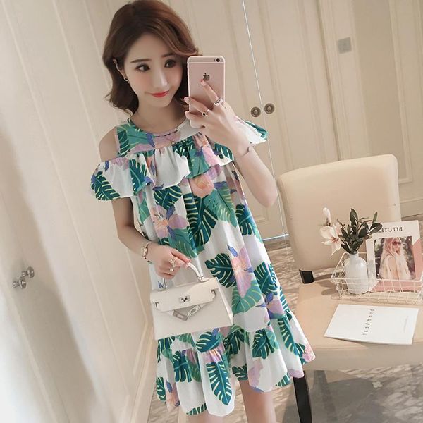 

maternity dresses 2021 strapless print dress summer korean fashion clothes for pregnant women pregnancy wear, White
