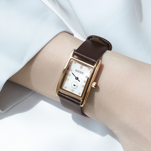 

ancient european 2021 new women's watch plate temperament simple belt style small square watch, Slivery;brown