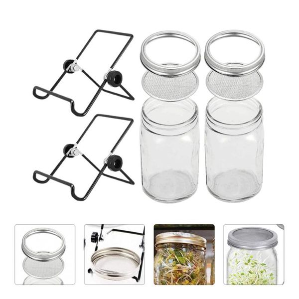 

set stainless steel mesh lid mason jars sprouting kit with racks (transparent) planters & pots