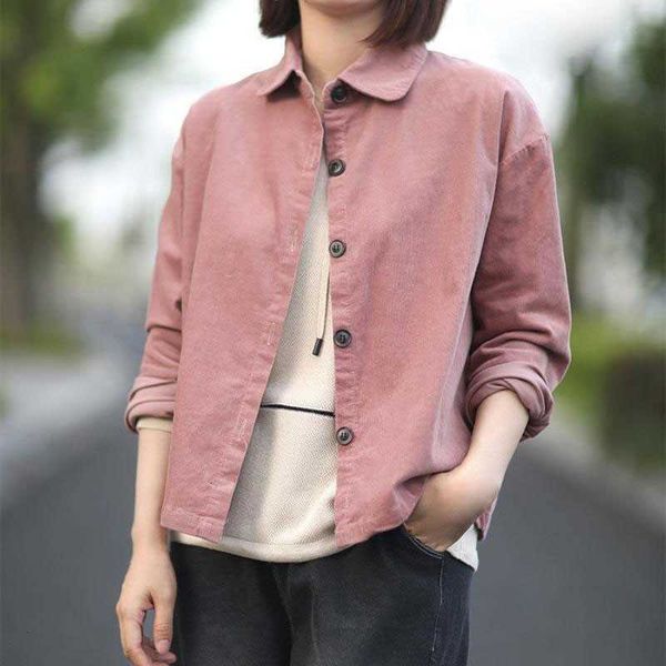 

women's blouses & shirts spring arts style women long sleeve turn-down collar casual solid cotton corduroy loose blo v3zz, White