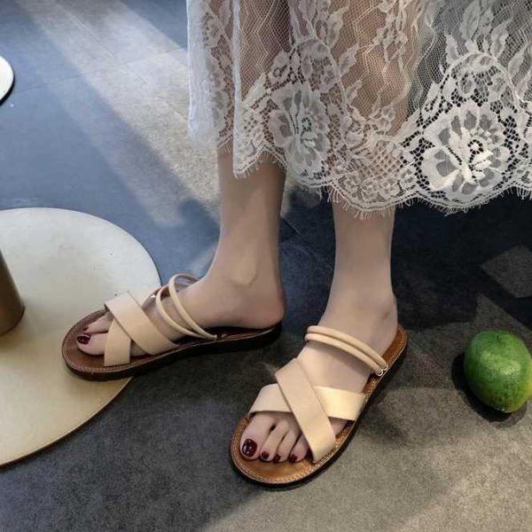 

slippers women's casual comfortable cross word drag fashion two wear summer sandals flat shoes a074, Black