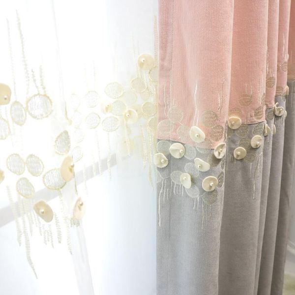 

curtain & drapes 2021 luxury chenille embroidery beads curtains for living room girl bedroom pink stitching princess sheer