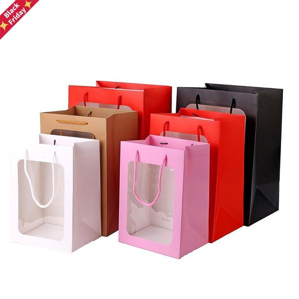 

6pcs flower handbags transparent bouquet gift bag box wedding birthday festival candy paper packaging boite dragees mariage wrap