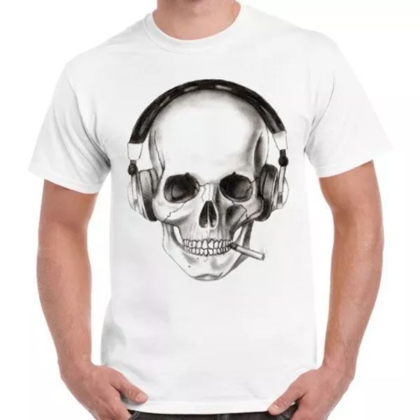 

dj skeleton tumblr smoking funny cool music retro t shirt 137, White;black
