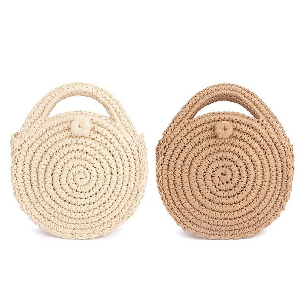 

evening bags 2 pcs round paper rope beach bag summer mini vintage handmade crossbody leather girls circle rattan small bohemian shoul