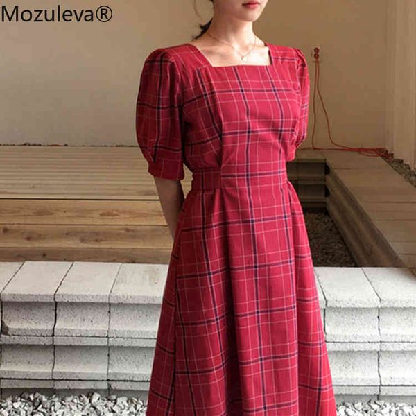 

moluleva dressed as a female summer turtleneck vintage plaid plied casual lace up to long puff in femme red dress, Black;gray