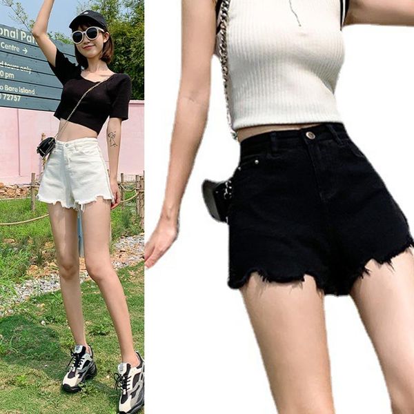 

women's jeans denim shorts spring and summer 2021 korean thin edge holes wide-legged high-waist pants, Blue
